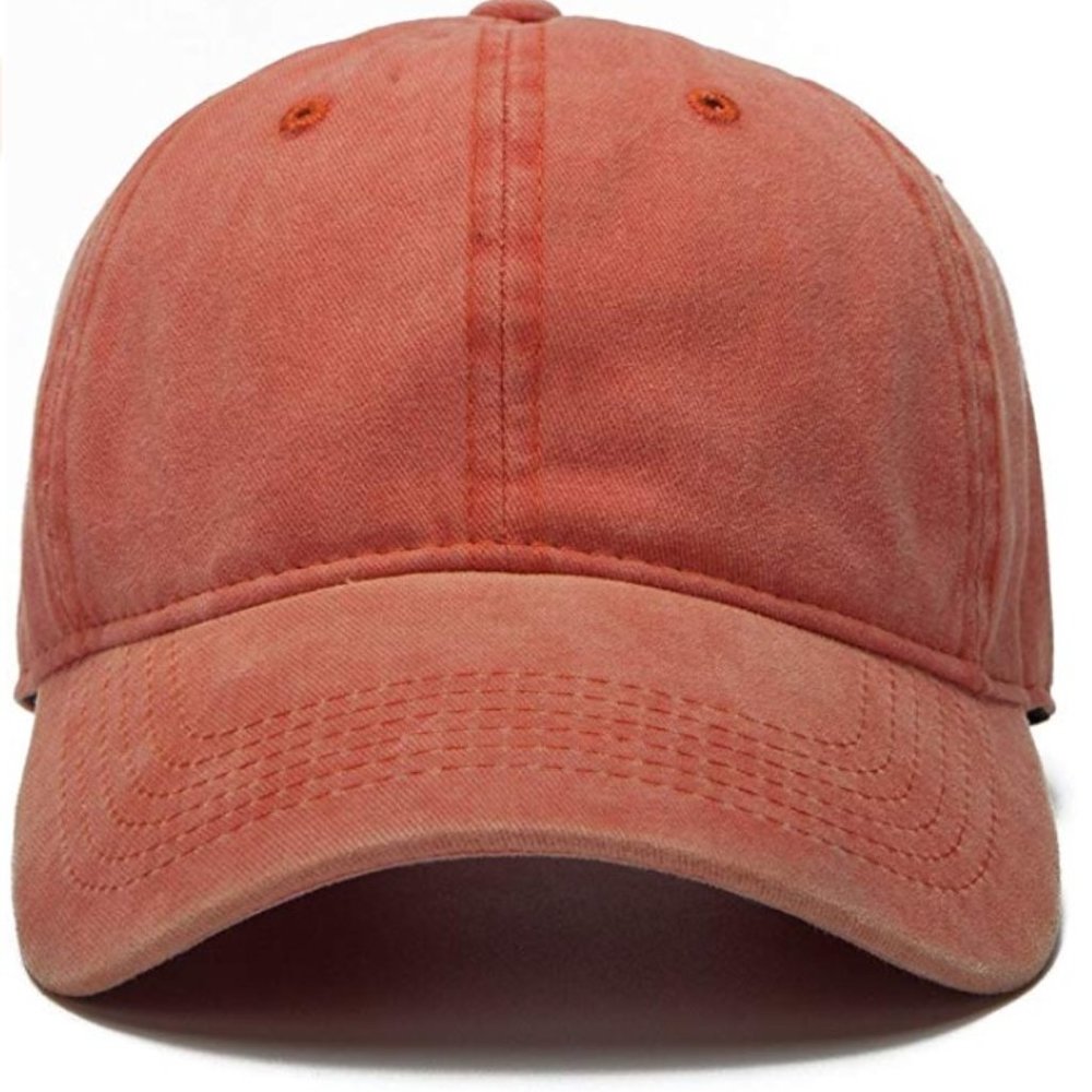 Plain Orange Adjustable Washed Twill Baseball Cap